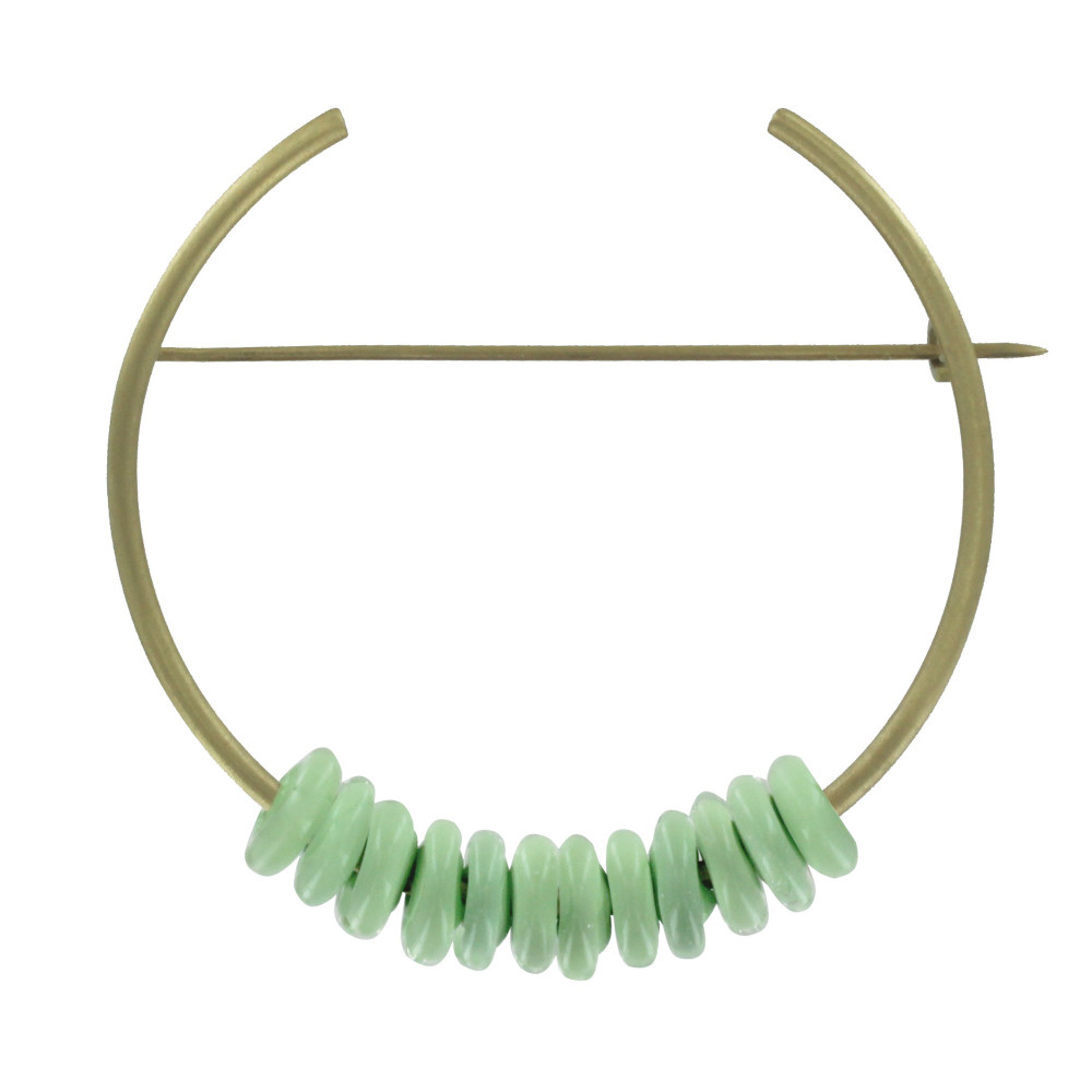 LES POULETTES BIJOUX Broche Laiton Ronde et Petits Disques de Verre - Vert