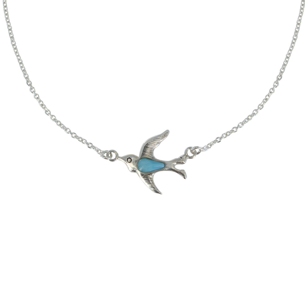 LES POULETTES BIJOUX Collier Chaine Argent et Colombe de Larimar