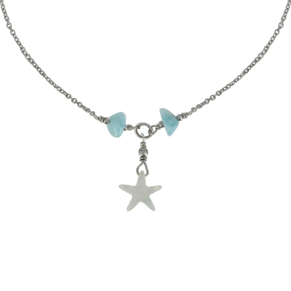 LES POULETTES BIJOUX Collier Chaine Argent Rhodié Etoile de Nacre et Pépites de Lari