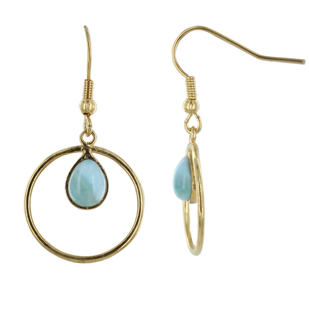 LES POULETTES BIJOUX Boucles d'Oreilles Doré Cercle et Goutte de Larimar