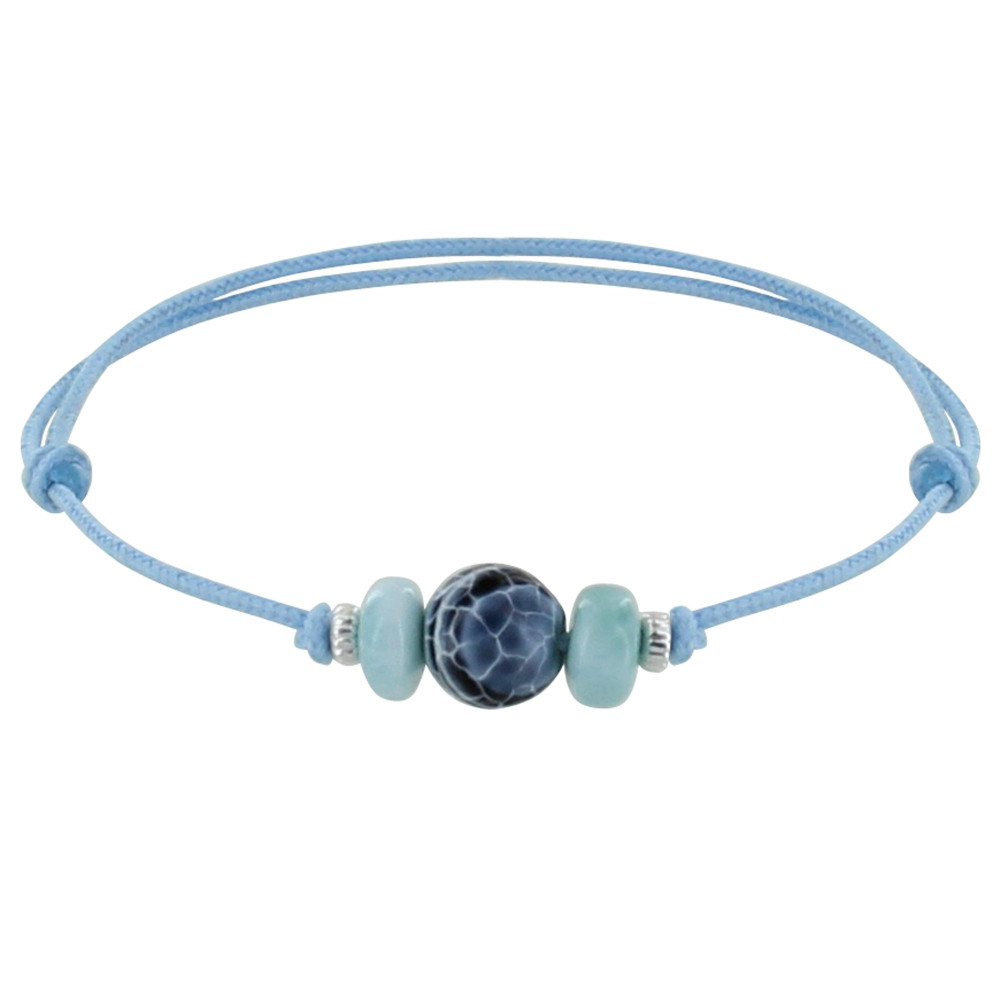 LES POULETTES BIJOUX Bracelet Lien Synthétique Perle d'Agate Craquelée Deux Anneaux