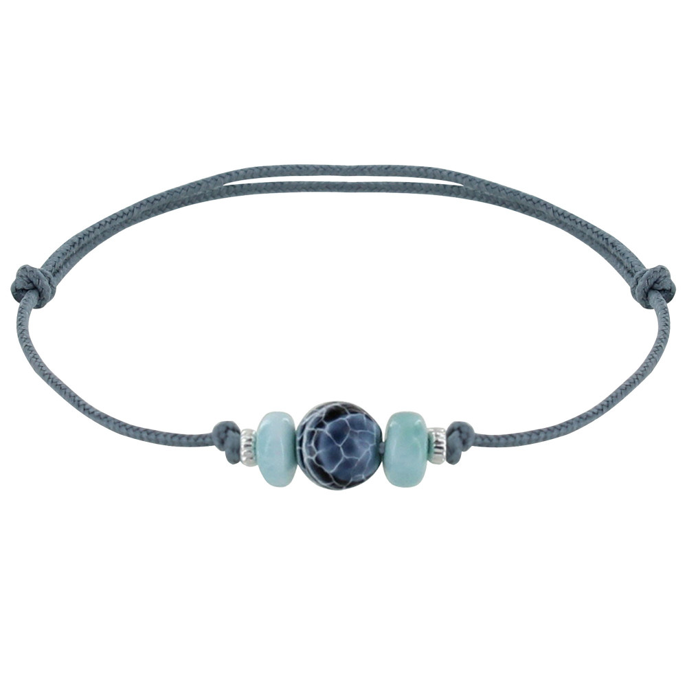 LES POULETTES BIJOUX Bracelet Lien Synthétique Perle d'Agate Craquelée Deux Anneaux