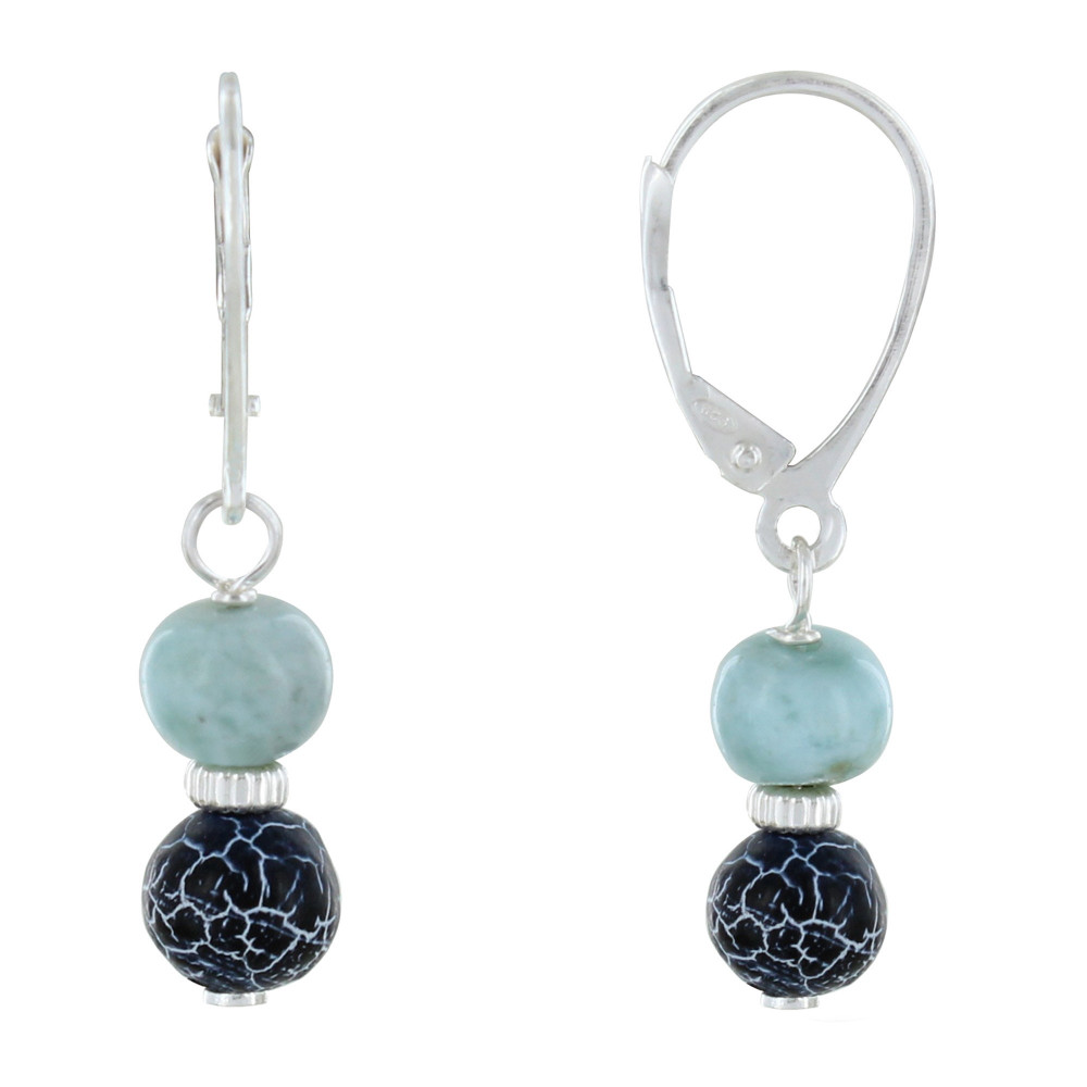 LES POULETTES BIJOUX - Boucles d'Oreilles Argent Dormeuse Rondelle de Larimar et Per