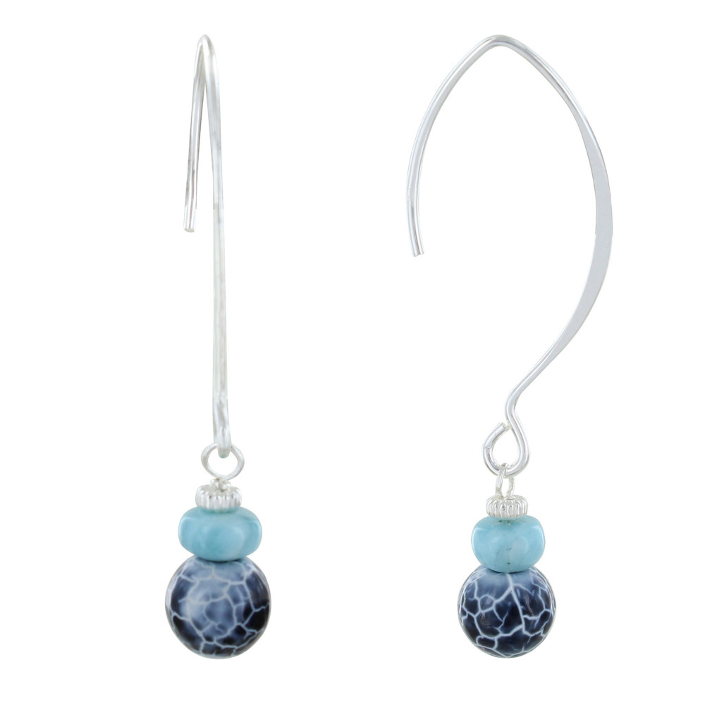 LES POULETTES BIJOUX Boucles d'Oreilles Argent Crochet Rondelle de Larimar et Perle