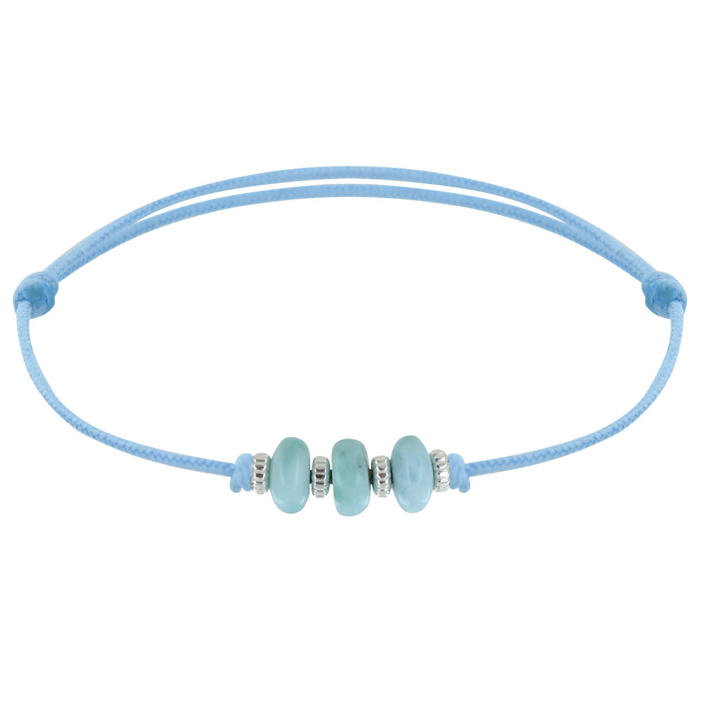 LES POULETTES BIJOUX Bracelet Lien Synthétique 3 Rondelles de Larimar et Argent - Bl