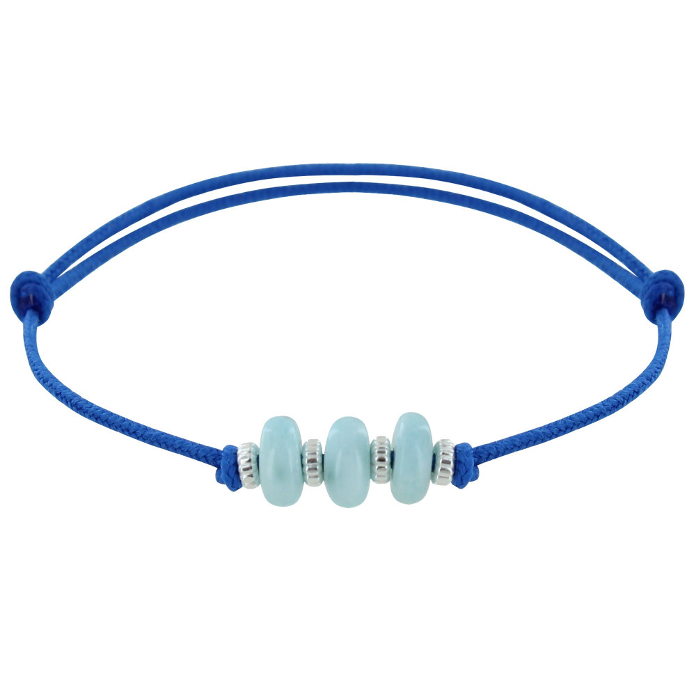 LES POULETTES BIJOUX Bracelet Lien Synthétique 3 Rondelles de Larimar et Argent - Az