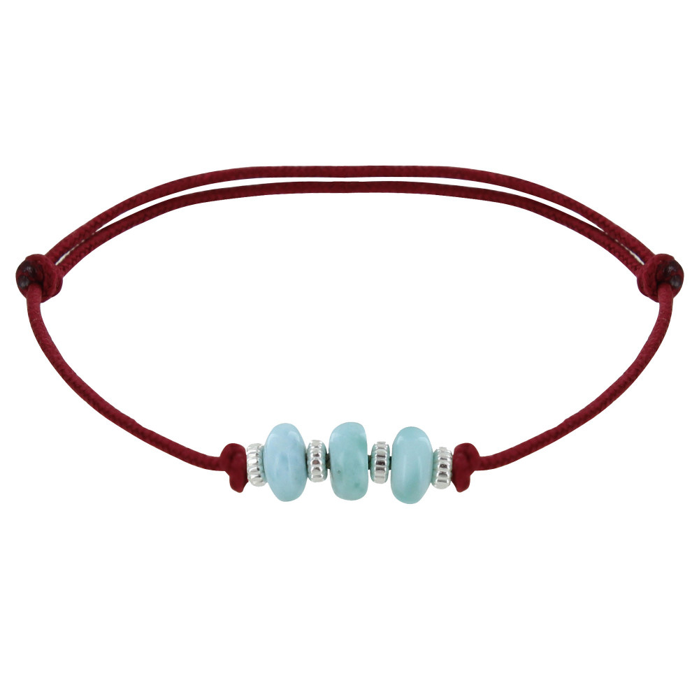 LES POULETTES BIJOUX Bracelet Lien Synthétique 3 Rondelles de Larimar et Argent - Ro
