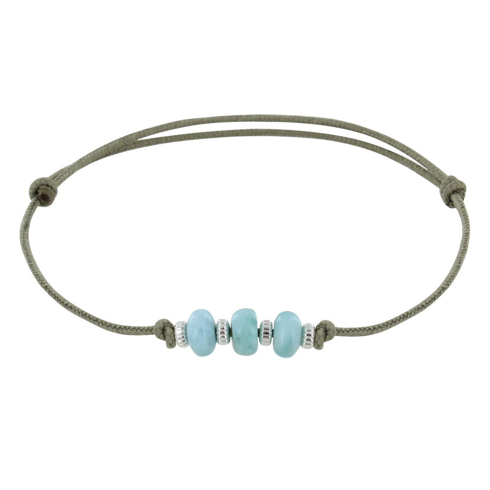 LES POULETTES BIJOUX Bracelet Lien Synthétique 3 Rondelles de Larimar et Argent - Be