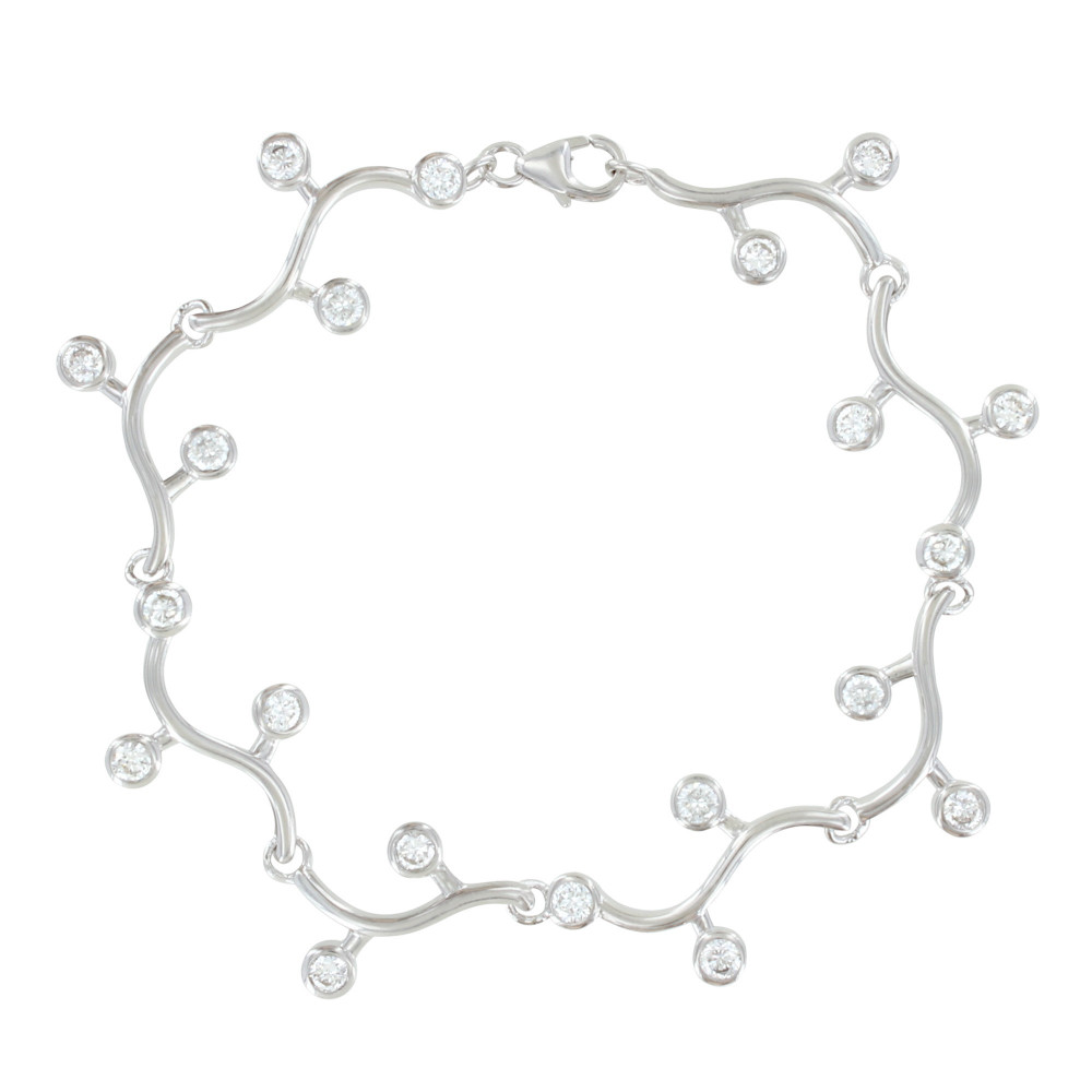 LES POULETTES BIJOUX Bracelet Argent Rhodié Vague et Strass