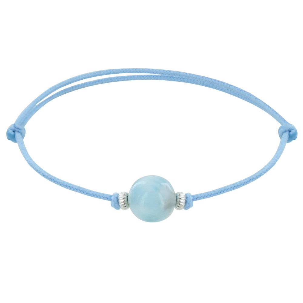 LES POULETTES BIJOUX Bracelet Lien Synthétique Perle de Larimar et Deux Anneaux Arge