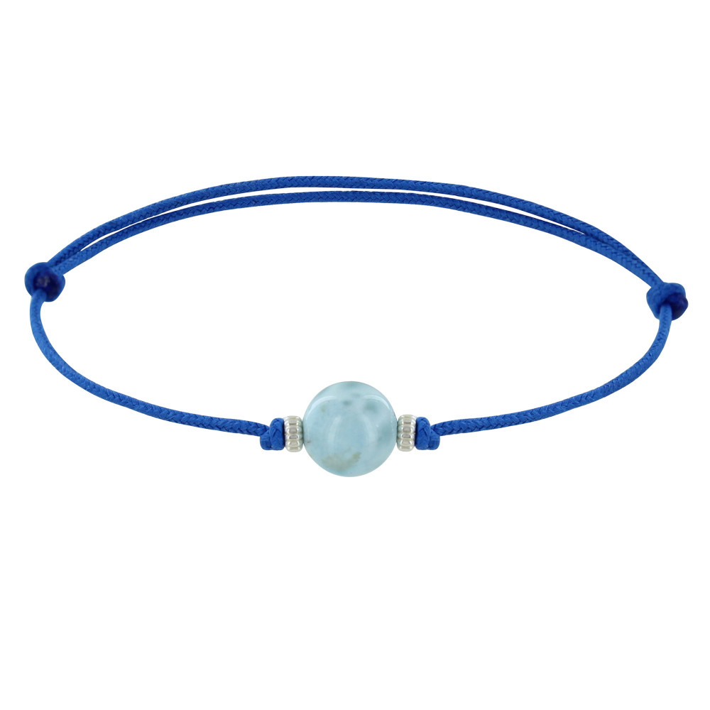 LES POULETTES BIJOUX Bracelet Lien Synthétique Perle de Larimar et Deux Anneaux Arge
