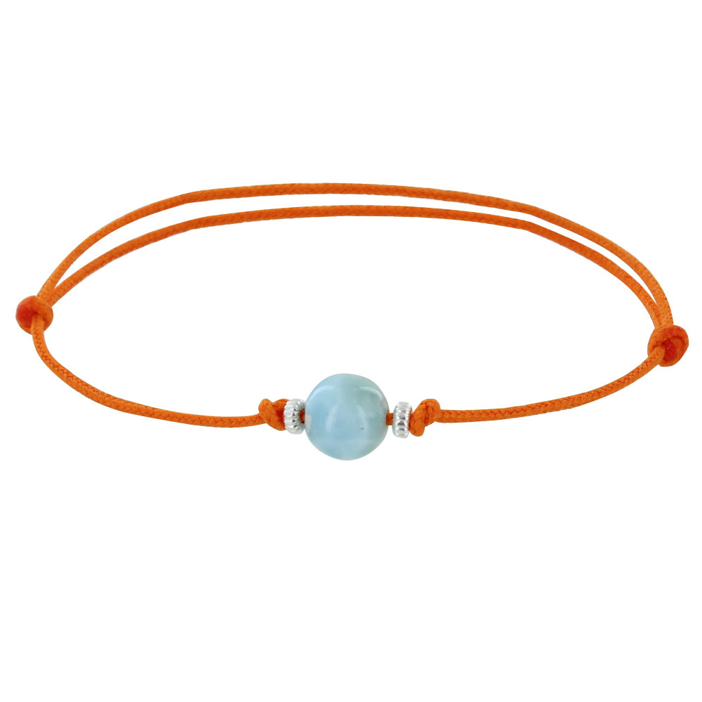 LES POULETTES BIJOUX Bracelet Lien Synthétique Perle de Larimar et Deux Anneaux Arge