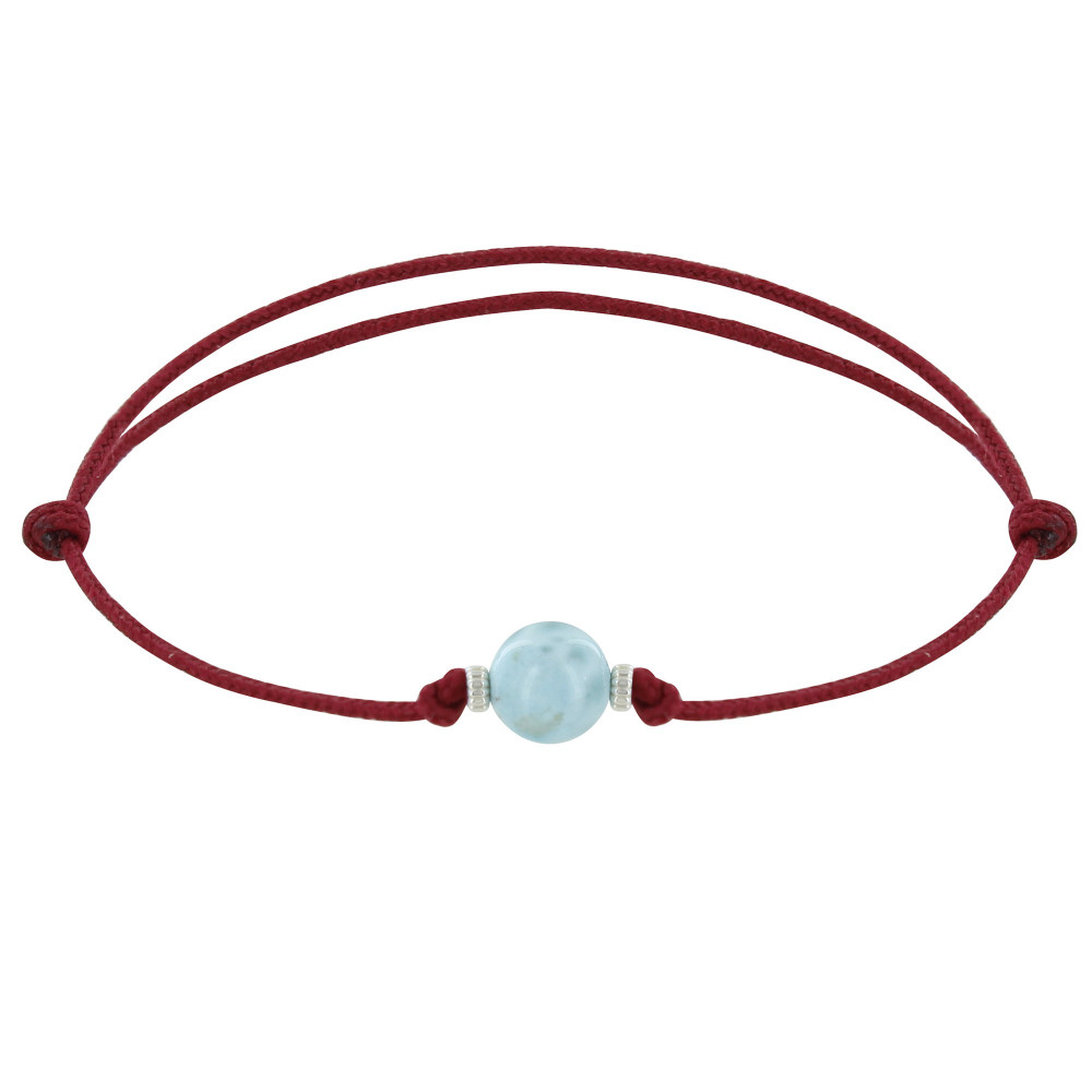 LES POULETTES BIJOUX Bracelet Lien Synthétique Perle de Larimar et Deux Anneaux Arge