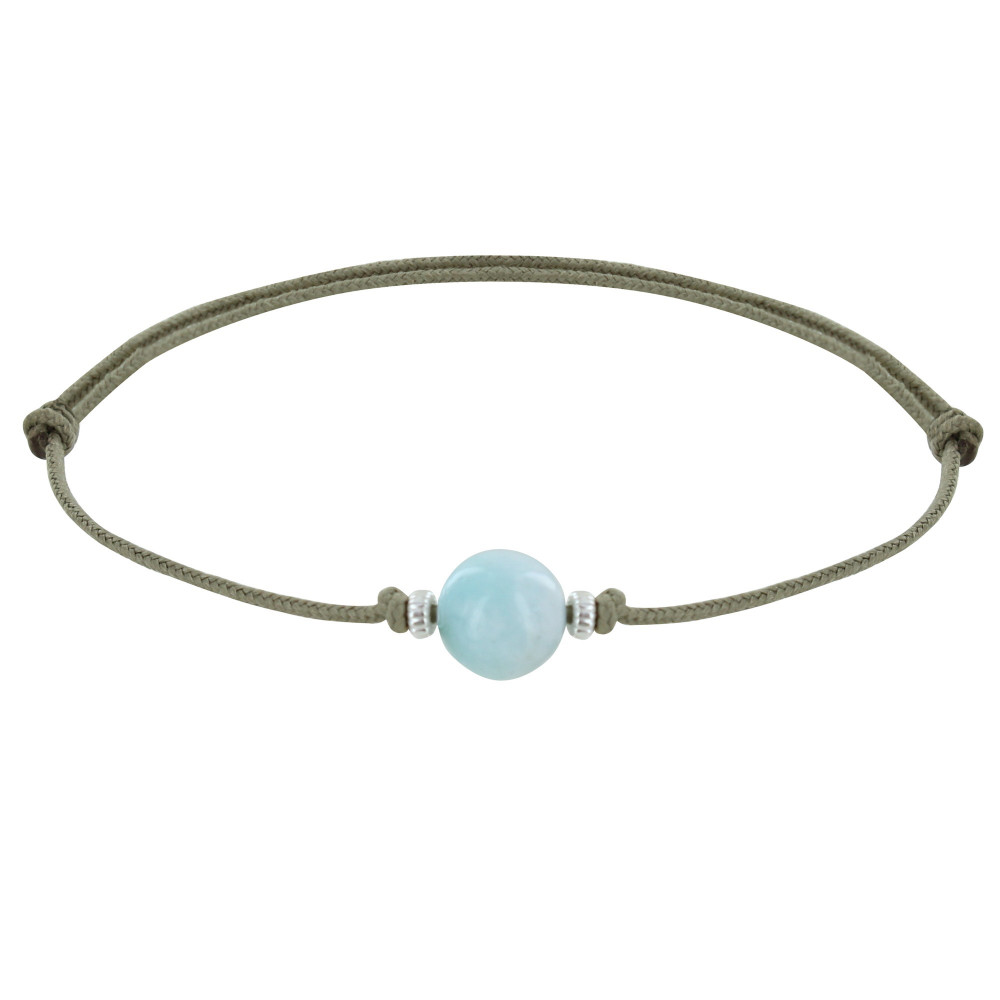LES POULETTES BIJOUX Bracelet Lien Synthétique Perle de Larimar et Deux Anneaux Arge