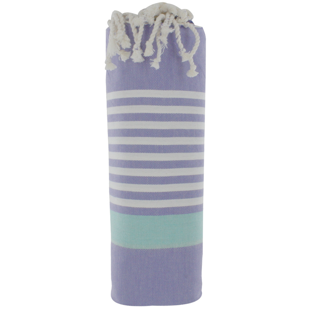 LES POULETTES BIJOUX V Fouta Drap Plage et Hammam Coton Couleur Violet Bande Verte P