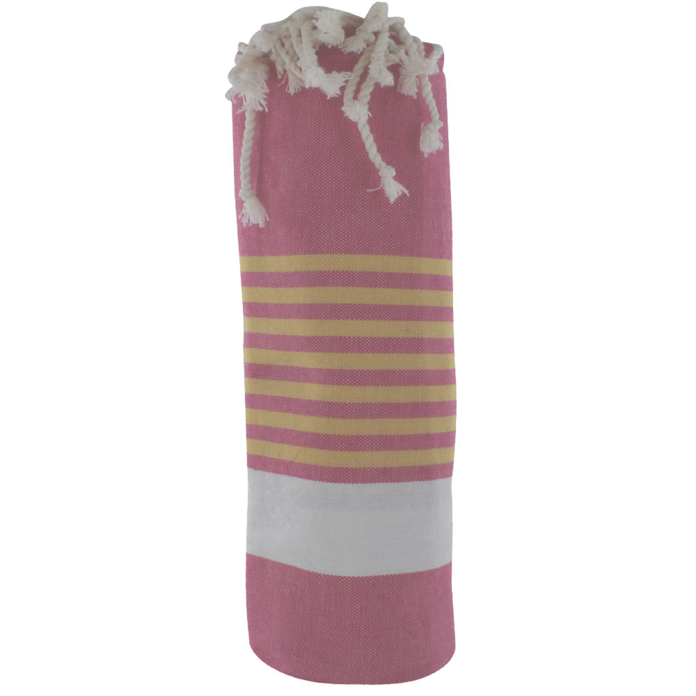 LES POULETTES BIJOUX - V Fouta Drap Plage et Hammam Coton Couleur Fuchsia Bande Blan