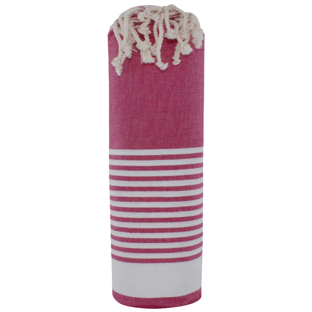 LES POULETTES BIJOUX Fouta Drap Plage et Hammam Coton Fuchsia Bande et Petites Rayur