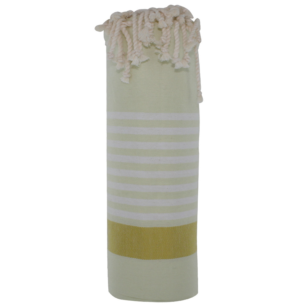 LES POULETTES BIJOUX Fouta Drap Plage et Hammam Coton Couleur Jaune Pâle Bande Jaune