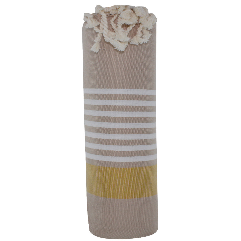 LES POULETTES BIJOUX Fouta Drap Plage et Hammam Coton Couleur Beige Bande Orange Pet