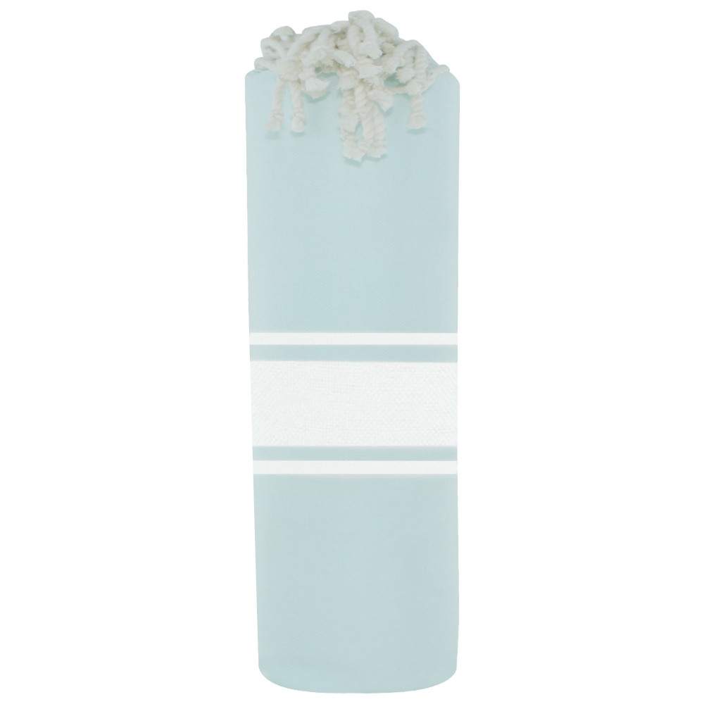 LES POULETTES BIJOUX Fouta Drap Plage et Hammam Coton Vert d'Eau Rayé Blanc