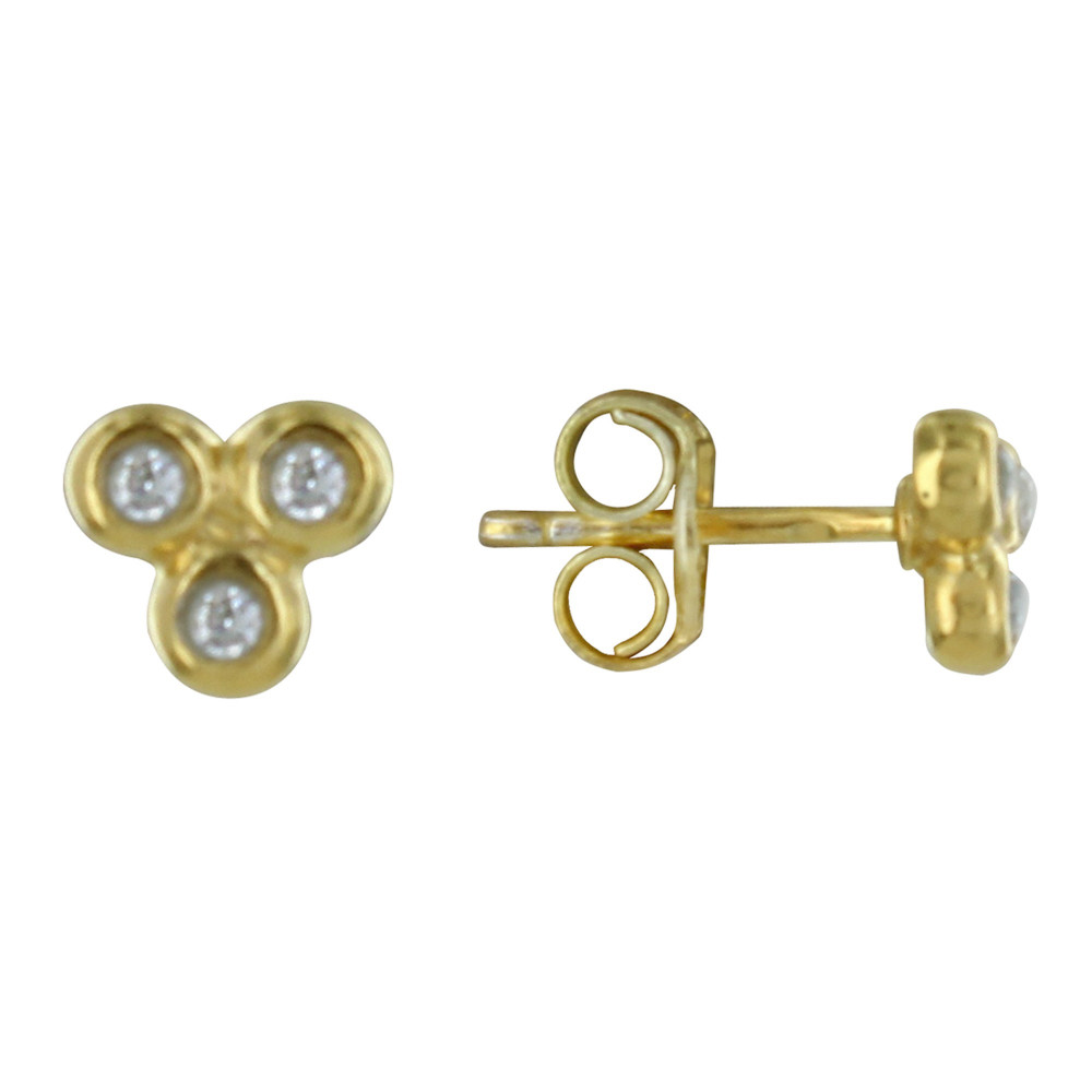LES POULETTES BIJOUX Boucles d'Oreilles Plaqué Or Puces Trois Perles et Strass