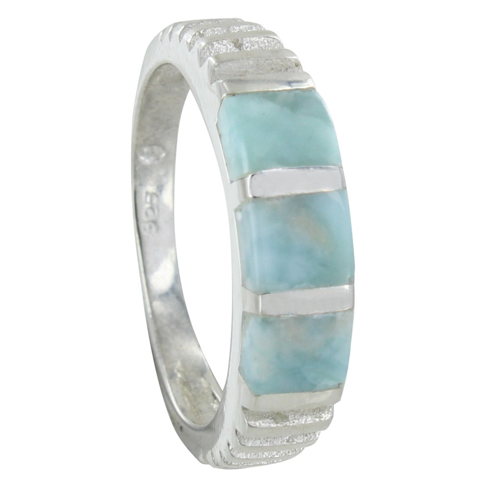 LES POULETTES BIJOUX Bague Argent 925 Trois Carrés de Larimar - taille 56