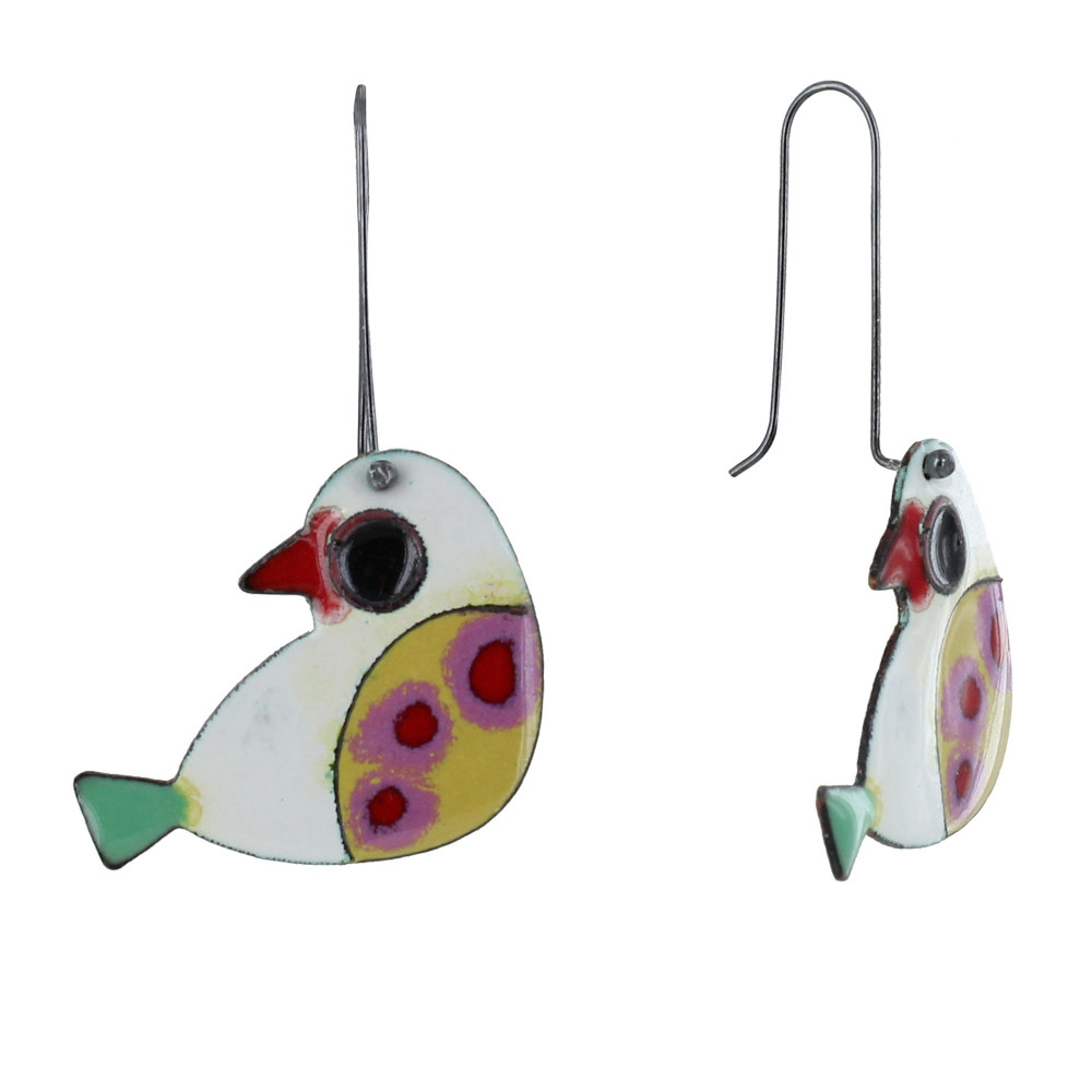 LES POULETTES BIJOUX - Boucles d'Oreilles Oiseaux émaillés Blanc