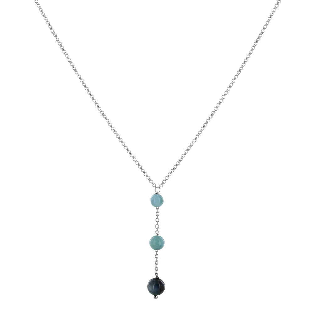 LES POULETTES BIJOUX Collier Chaine Argent Deux Perles de Larimar et Une Perle de Cy