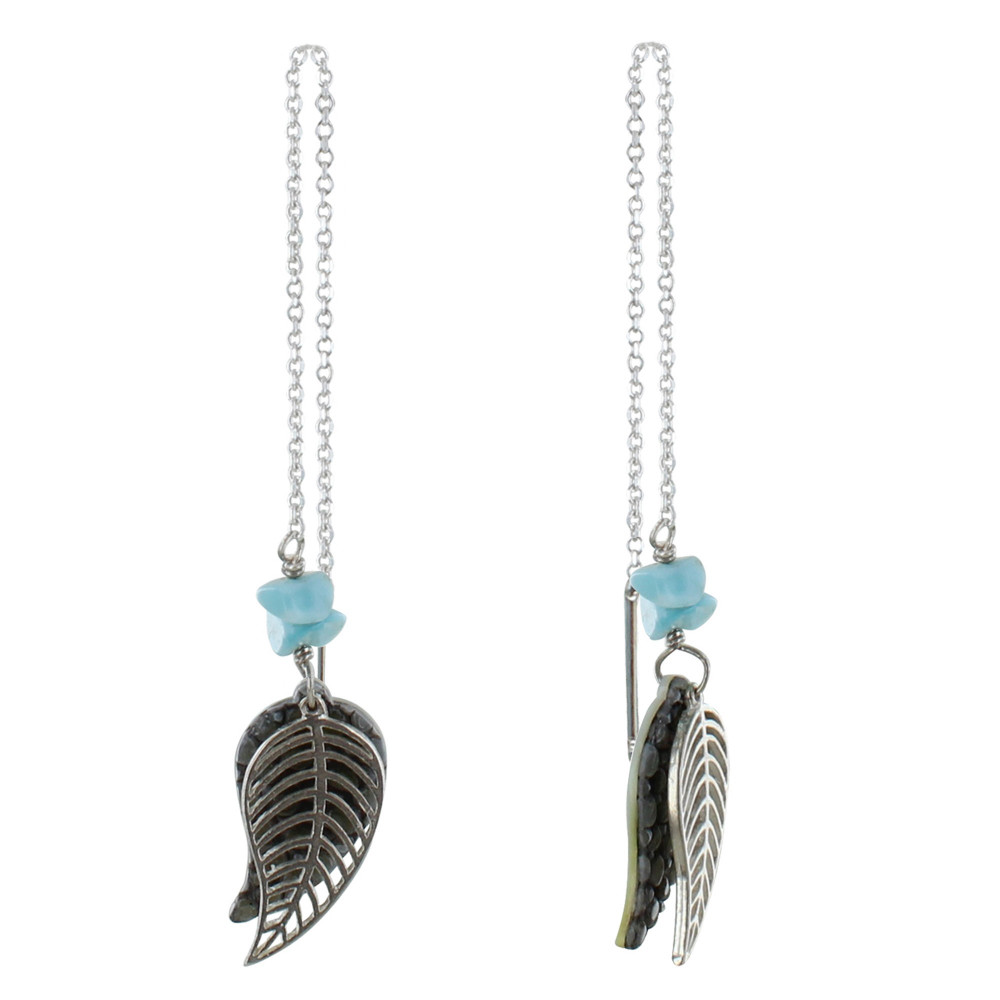 LES POULETTES BIJOUX - Boucles d'Oreilles Feuilles de Cuir et Argent Pépites de Lari