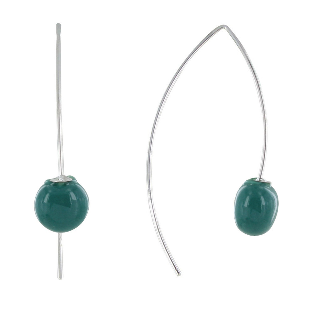 LES POULETTES BIJOUX Boucles d'Oreilles Crochet Métal Argenté et Perles Céramique Bl