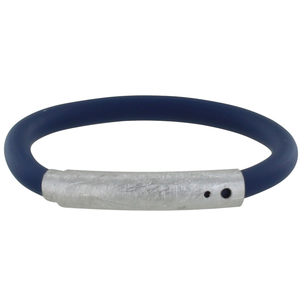 LES POULETTES BIJOUX Bracelet Argent 925 Brossé et Silicone - Classics - Bleu Navy