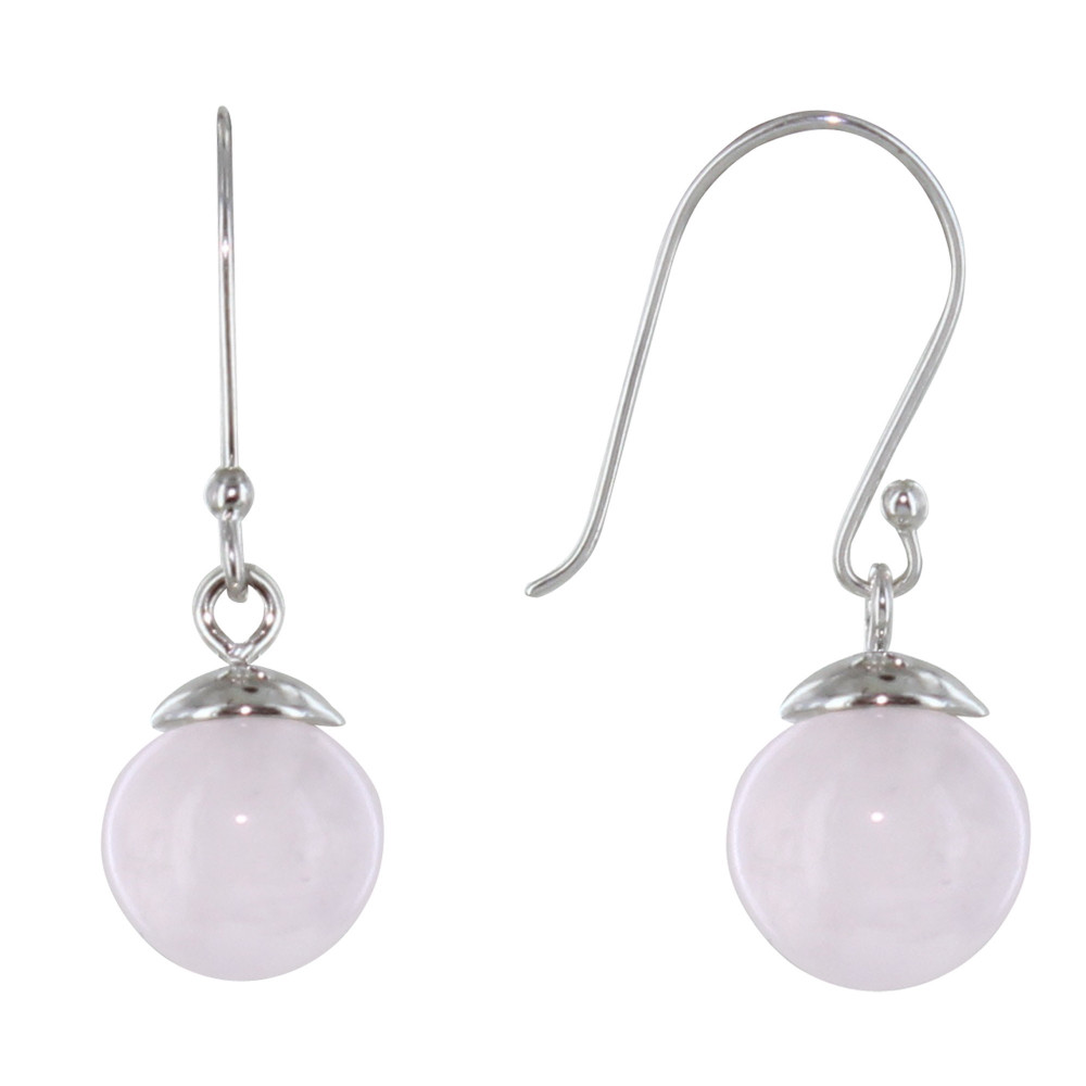 LES POULETTES BIJOUX Boucles d'Oreilles Argent Rhodié Petites Billes Quartz Rose
