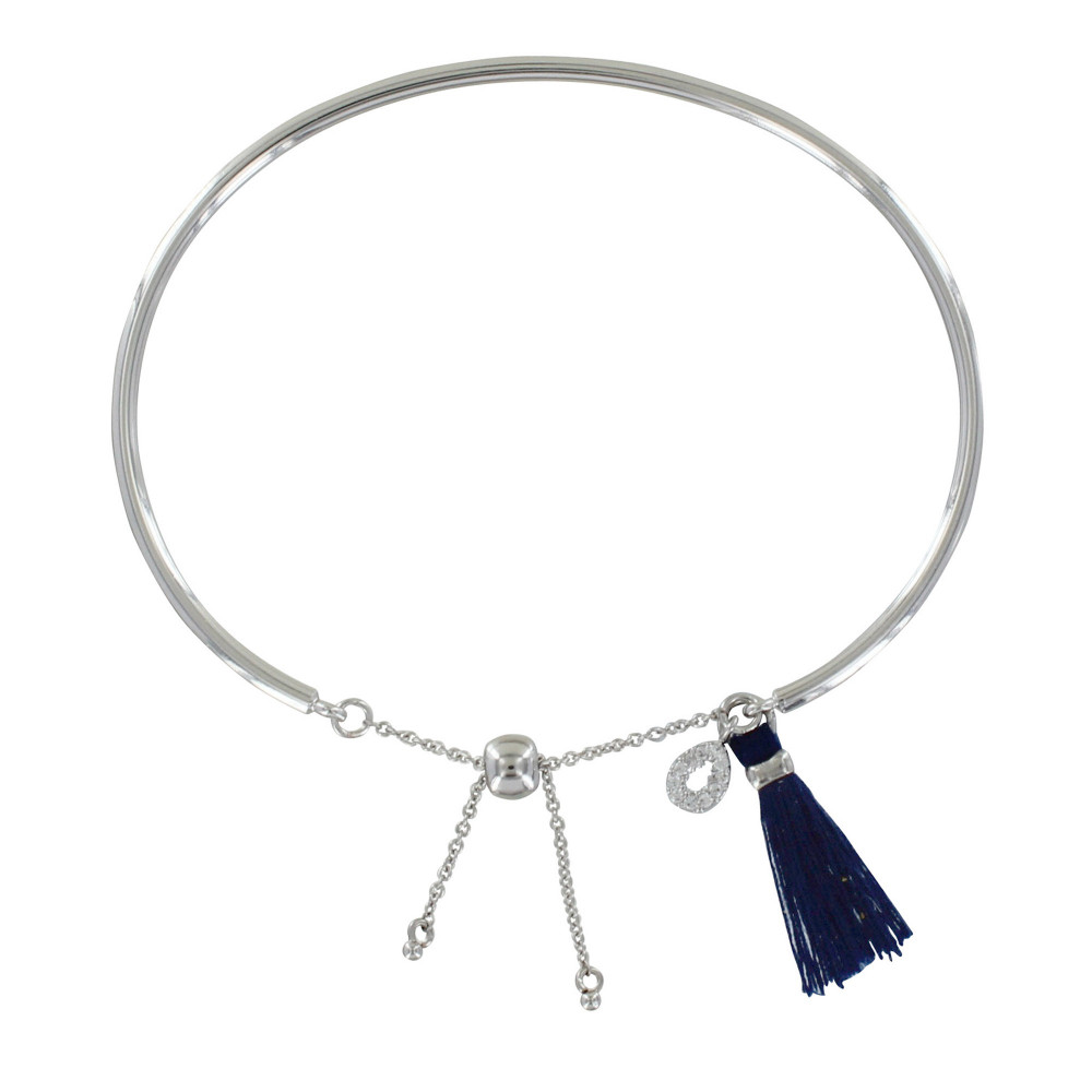 LES POULETTES BIJOUX Bracelet Enfant Laiton Argenté Demi Jonc Goutte de Strass et Po