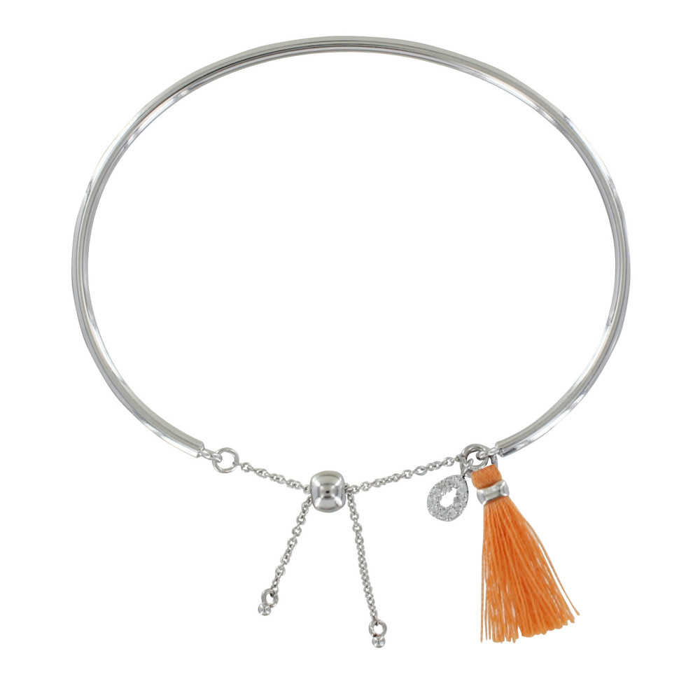 LES POULETTES BIJOUX - Bracelet Enfant Laiton Argenté Demi Jonc Goutte de Strass et
