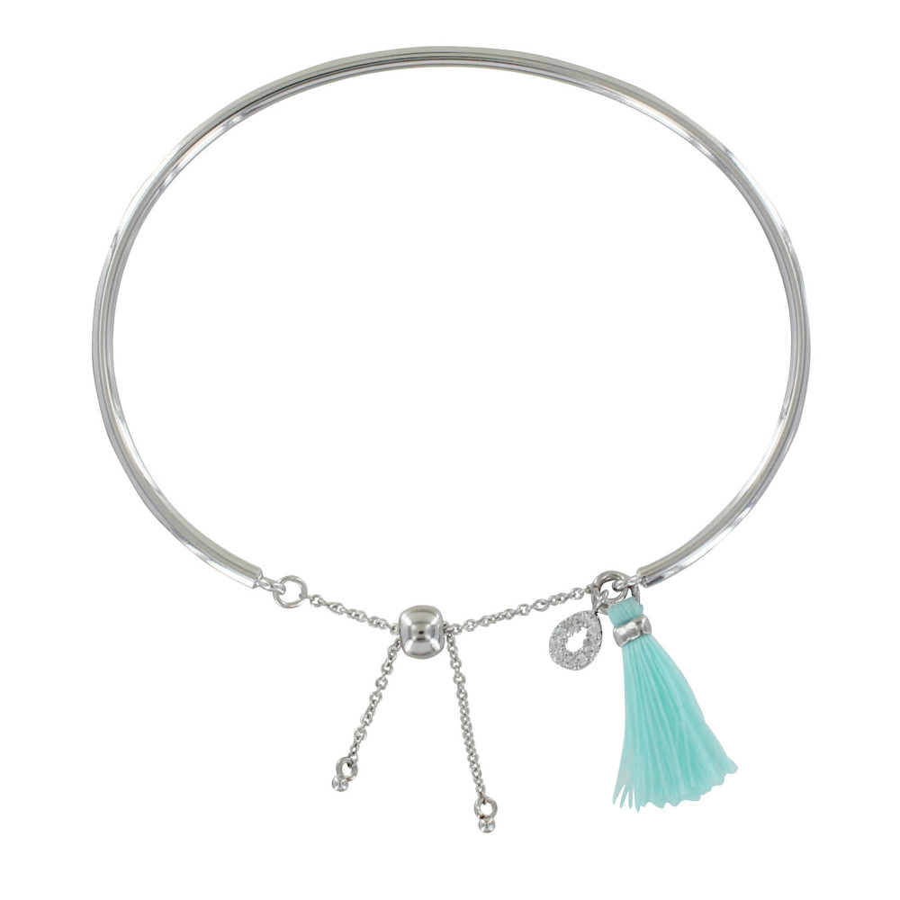 LES POULETTES BIJOUX Bracelet Enfant Laiton Argenté Demi Jonc Goutte de Strass et Po