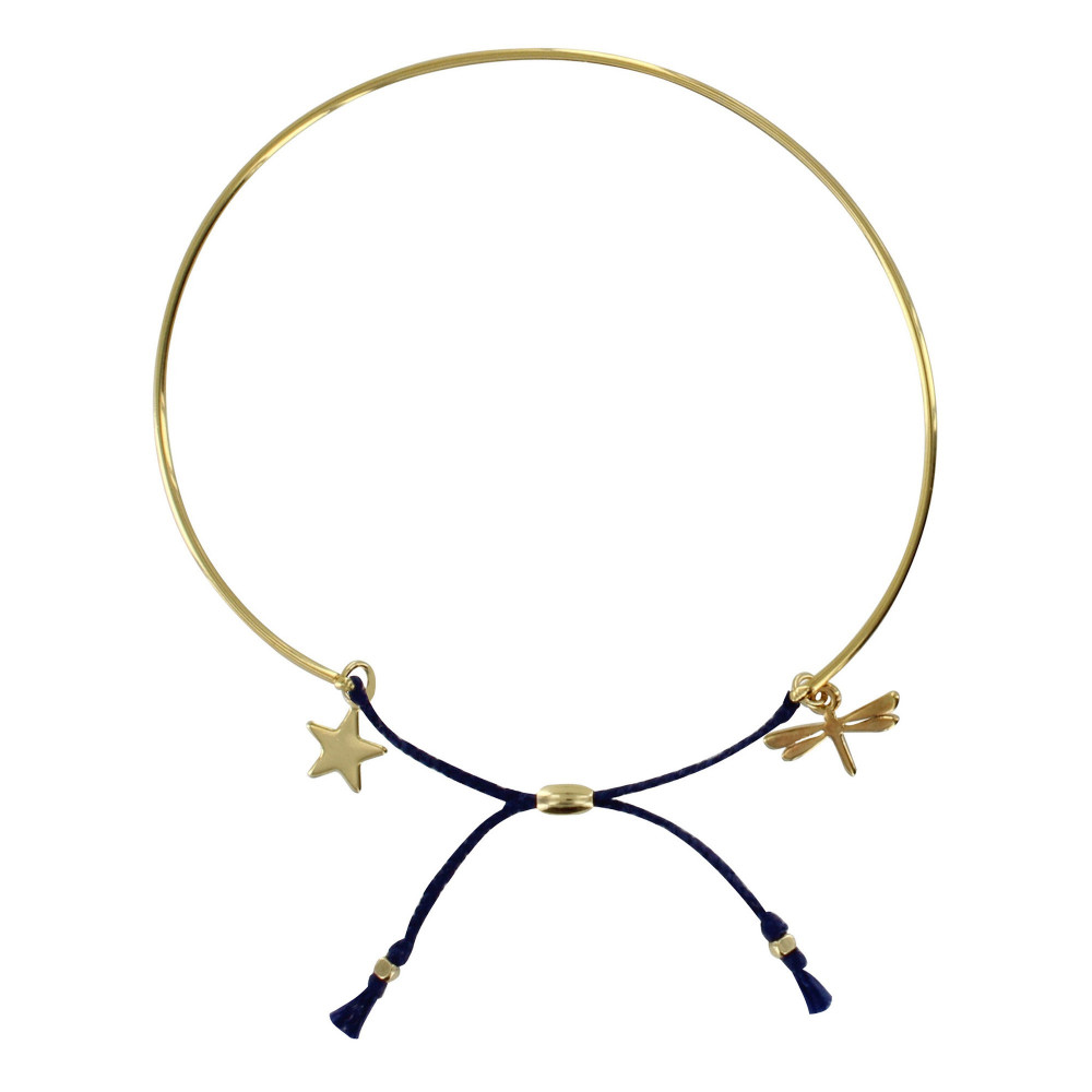 LES POULETTES BIJOUX Bracelet Enfant Laiton Doré Demi Jonc Cordon Libellule et Etoil