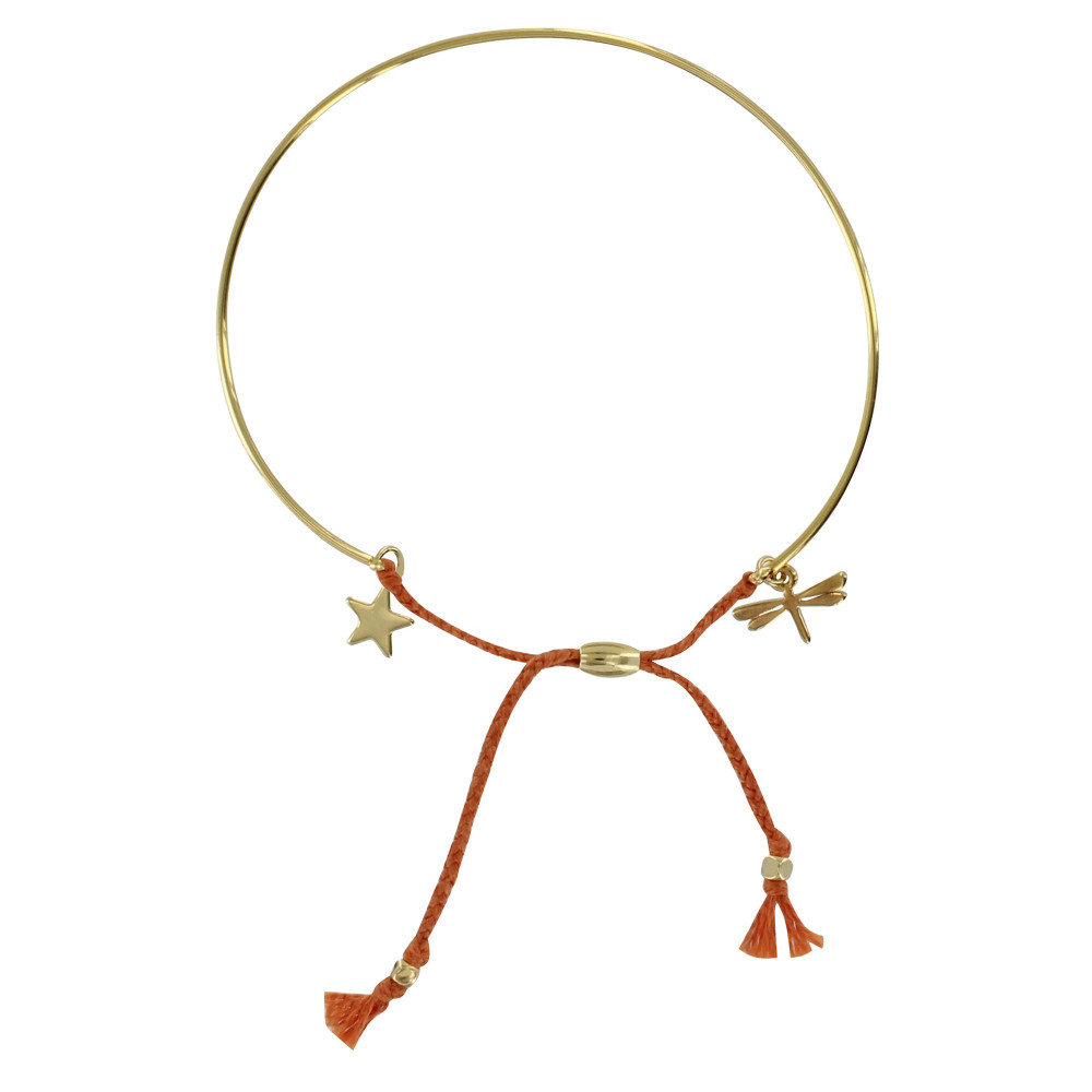 LES POULETTES BIJOUX Bracelet Enfant Laiton Doré Demi Jonc Cordon Libellule et Etoil