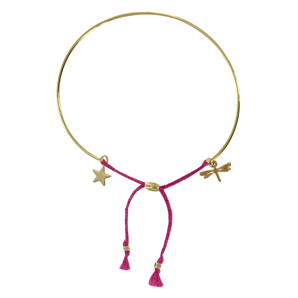 LES POULETTES BIJOUX Bracelet Enfant Laiton Doré Demi Jonc Cordon Libellule et Etoil