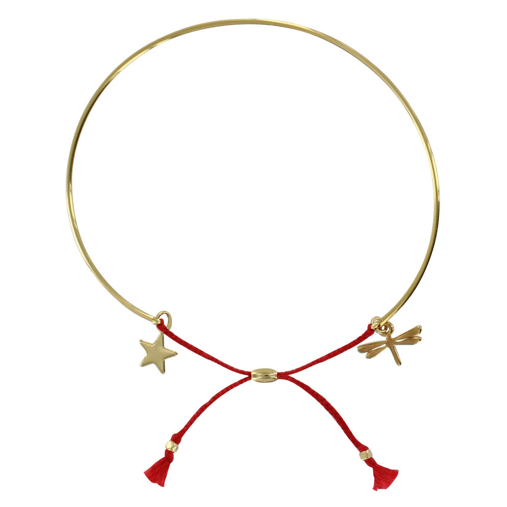 LES POULETTES BIJOUX Bracelet Enfant Laiton Doré Demi Jonc Cordon Libellule et Etoil