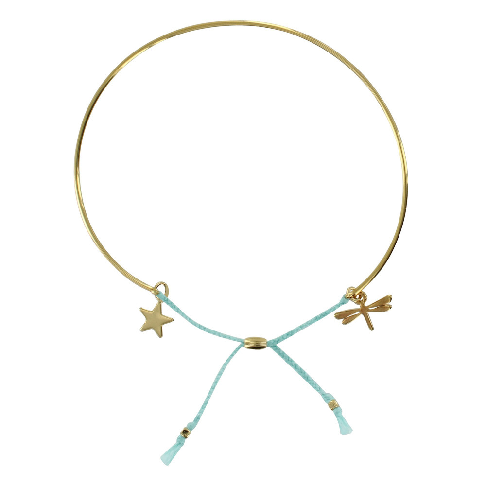 LES POULETTES BIJOUX Bracelet Enfant Laiton Doré Demi Jonc Cordon Libellule et Etoil