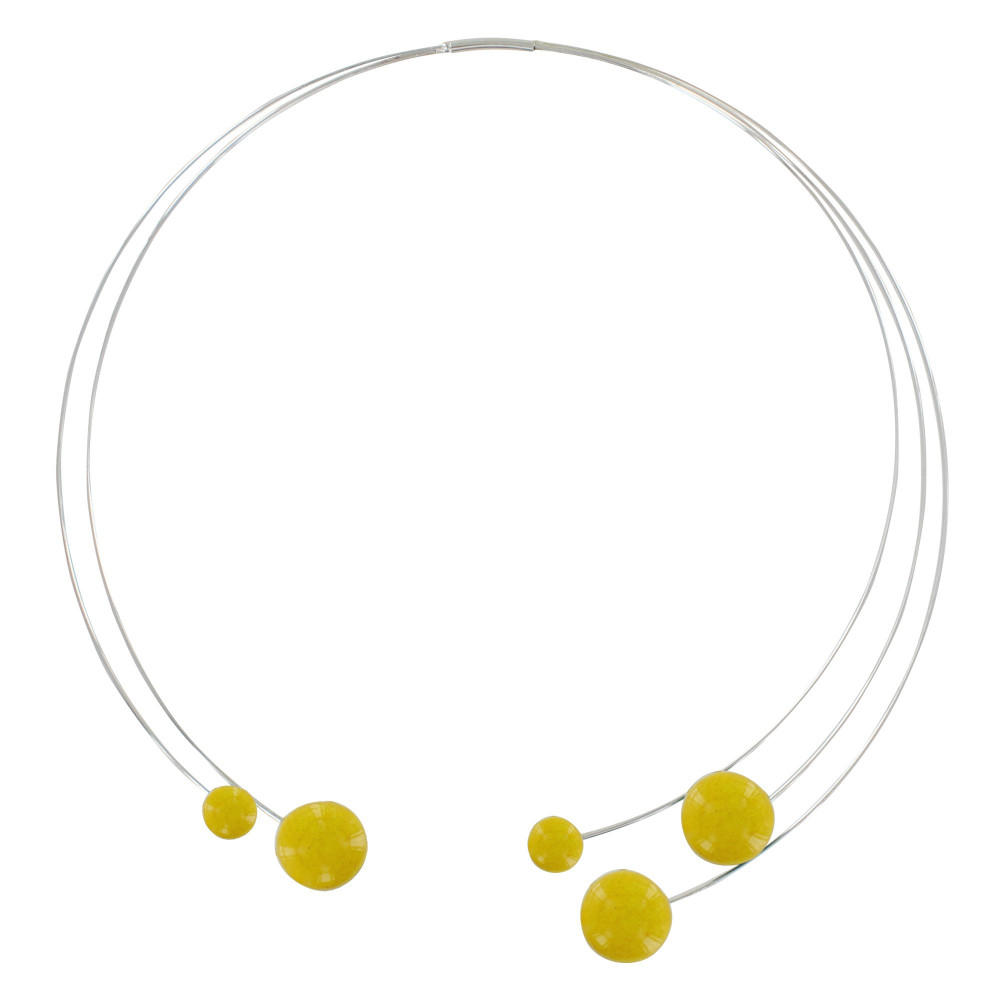 LES POULETTES BIJOUX Collier Ras de Cou Torque Métal Cinq Galets de Céramique - Jaune