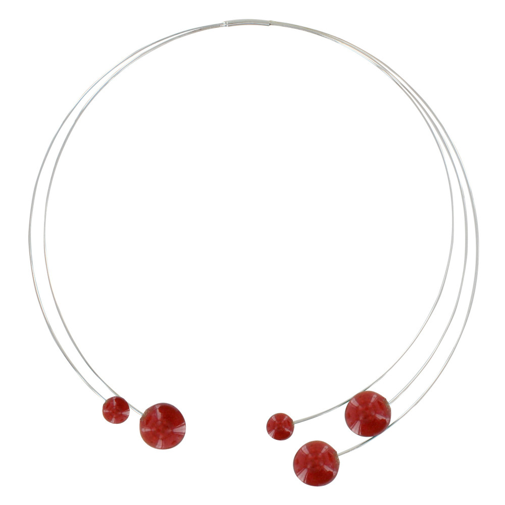 LES POULETTES BIJOUX - Collier Ras de Cou Torque Métal Cinq Galets de Céramique - Ro
