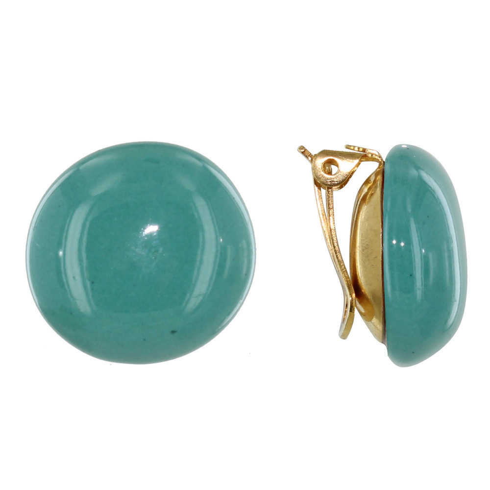 LES POULETTES BIJOUX Boucles d'Oreilles Clip Métal Doré Champignon Céramique - Vert