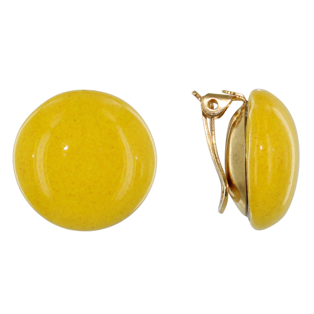 LES POULETTES BIJOUX Boucles d'Oreilles Clip Métal Doré Champignon Céramique - Jaune