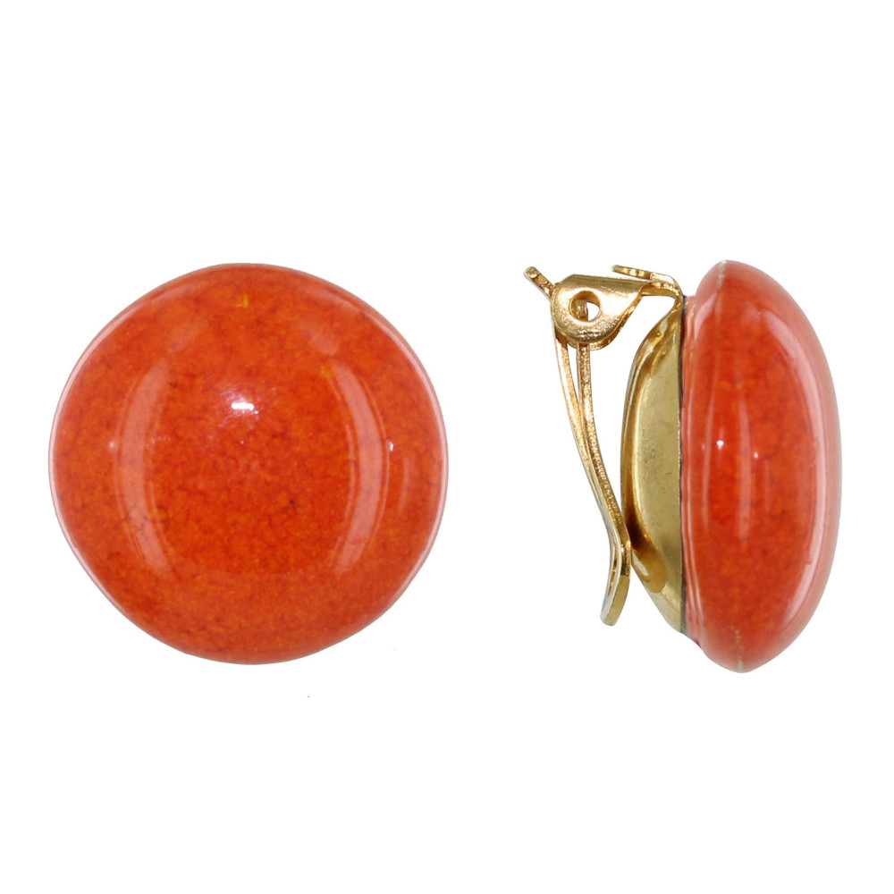 LES POULETTES BIJOUX Boucles d'Oreilles Clip Métal Doré Champignon Céramique - Orange