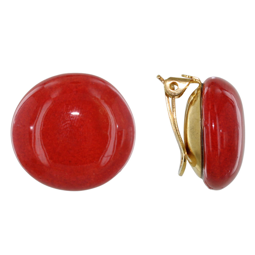 LES POULETTES BIJOUX Boucles d'Oreilles Clip Métal Doré Champignon Céramique - Rouge