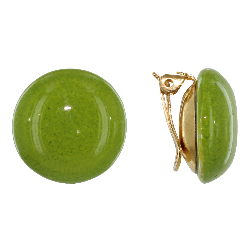 LES POULETTES BIJOUX Boucles d'Oreilles Clip Métal Doré Champignon Céramique - Vert