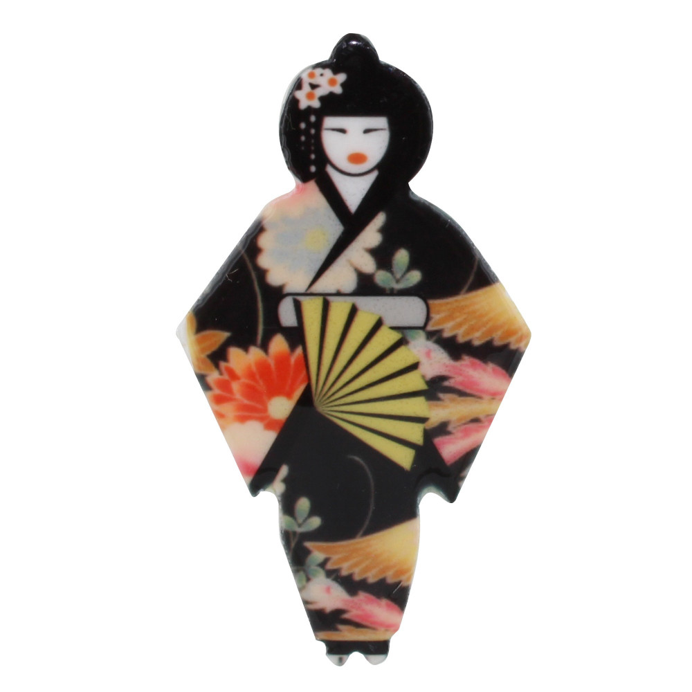 LES POULETTES BIJOUX Broche Céramique Geisha et Eventail