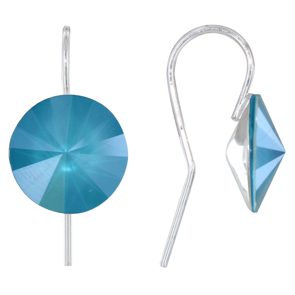 LES POULETTES BIJOUX Boucles d'Oreilles Argent 925 Orné d'Un Cristal Rond Mat - Turq