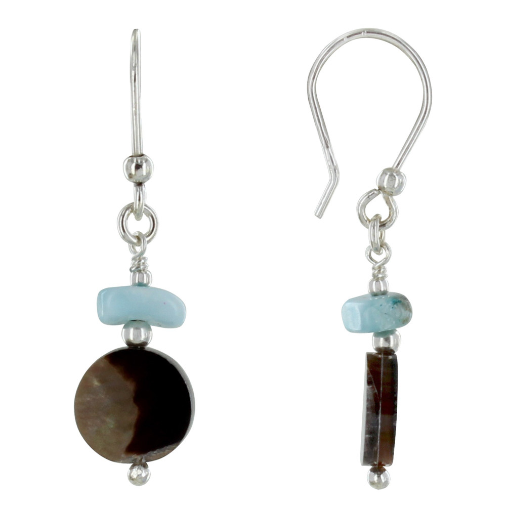 LES POULETTES BIJOUX Boucles d'Oreilles Argent Boutons de Nacre et Pépites de Larimar LES POULETTES BIJOUX Boucles d'Oreilles Argent Boutons de Nacre et Pépites de Larimar